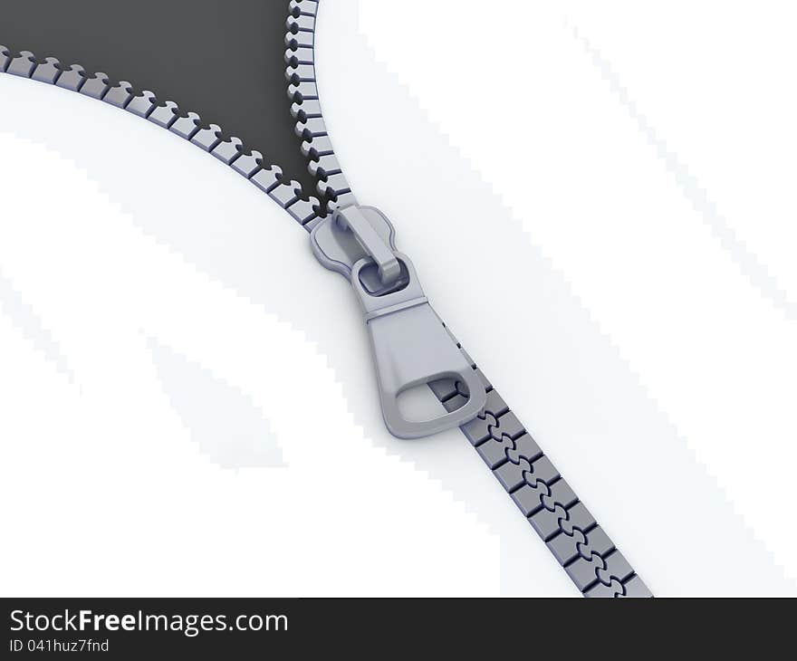 3D Illustration Zipper on White and Black Background.