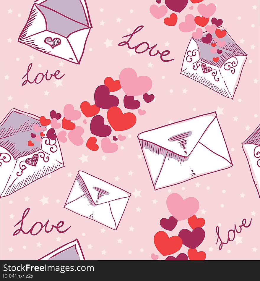 Love letter Valentine seamless texture with confetti hearts