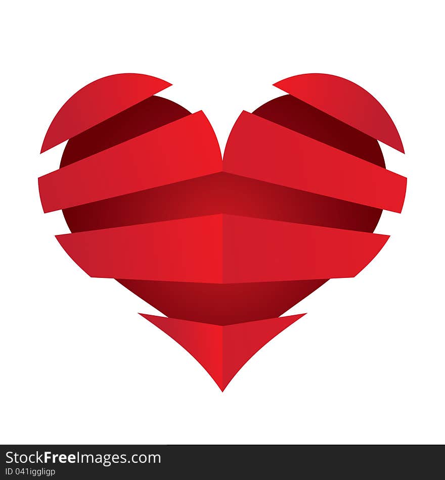 3D Vector Heart With Banners Stripes Object