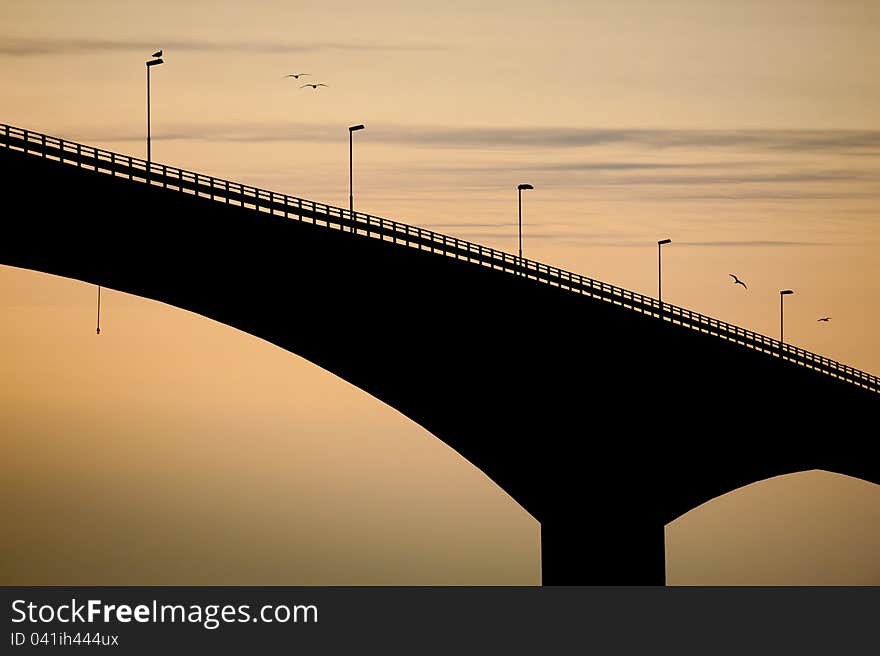 Black bridge at evening