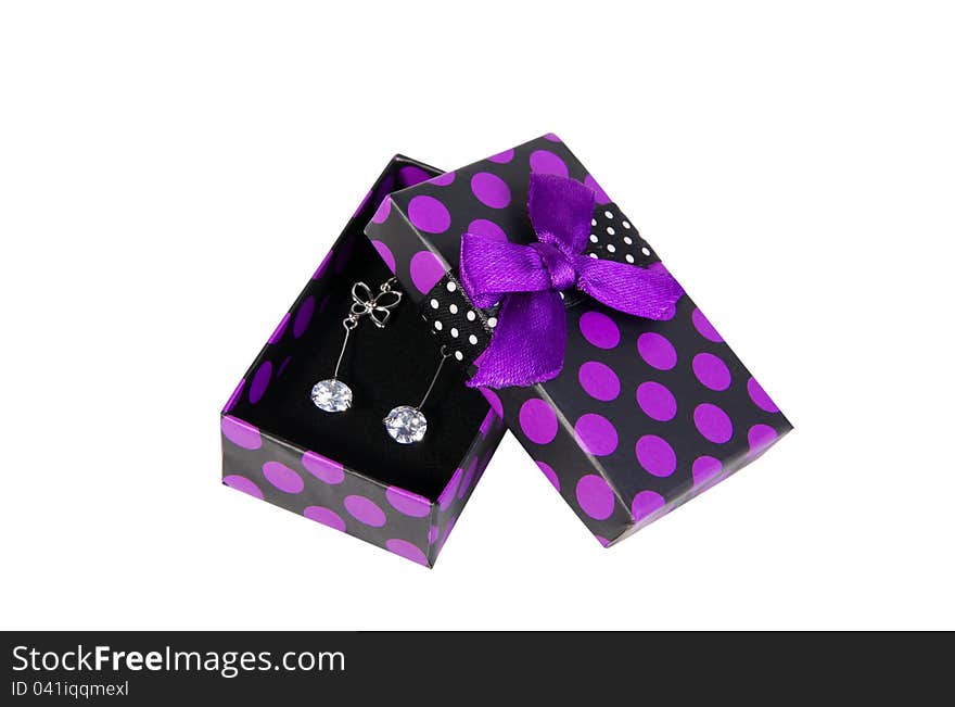 Black/purple box with earrings. Black/purple box with earrings