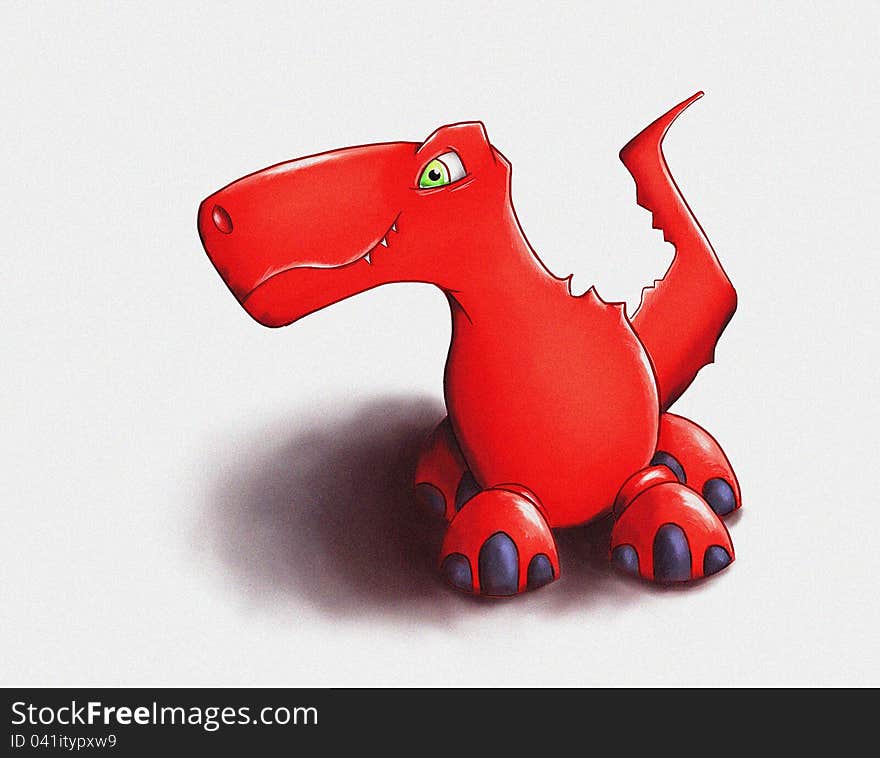 Cute red dinosaur in a good mood