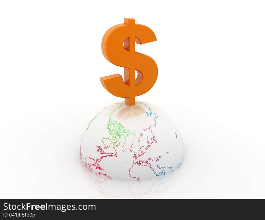 3d dollar with a globe