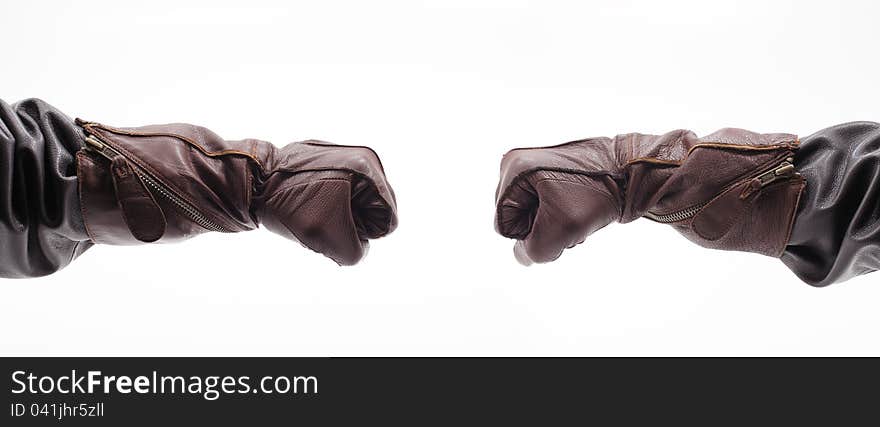 Men s hands with leather gloves