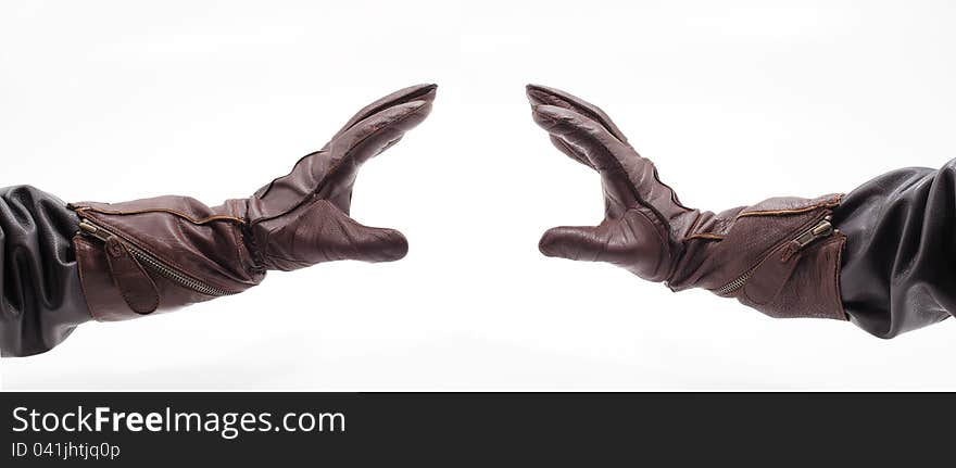 Men s hands with leather gloves