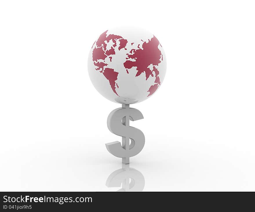 Digital illustration of globe and dollar in white background. Digital illustration of globe and dollar in white background