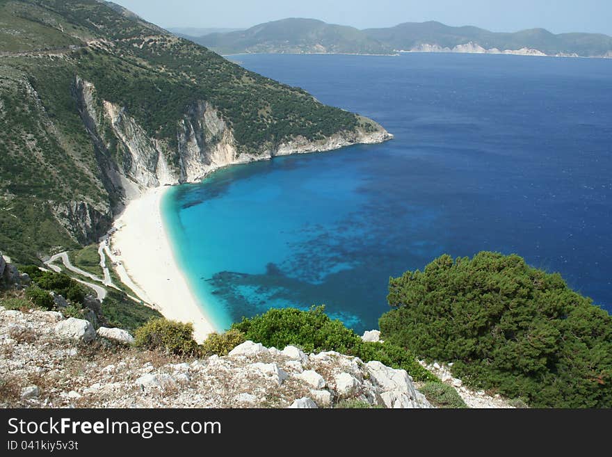 A beautiful view of the famous myrtos beach, Island Kefalonia, Greece