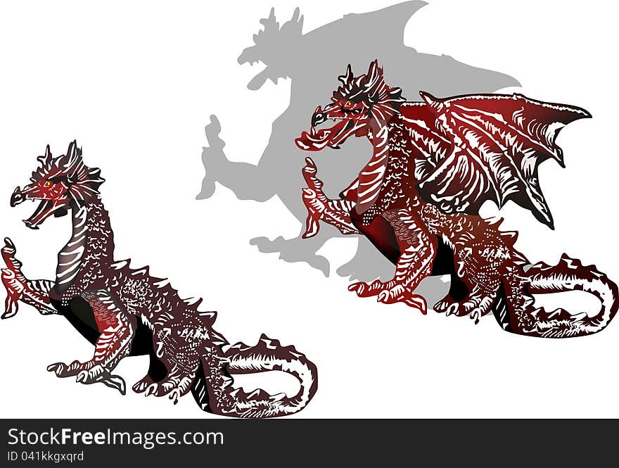 Illustration with black and red dragons isolated on white background. Illustration with black and red dragons isolated on white background