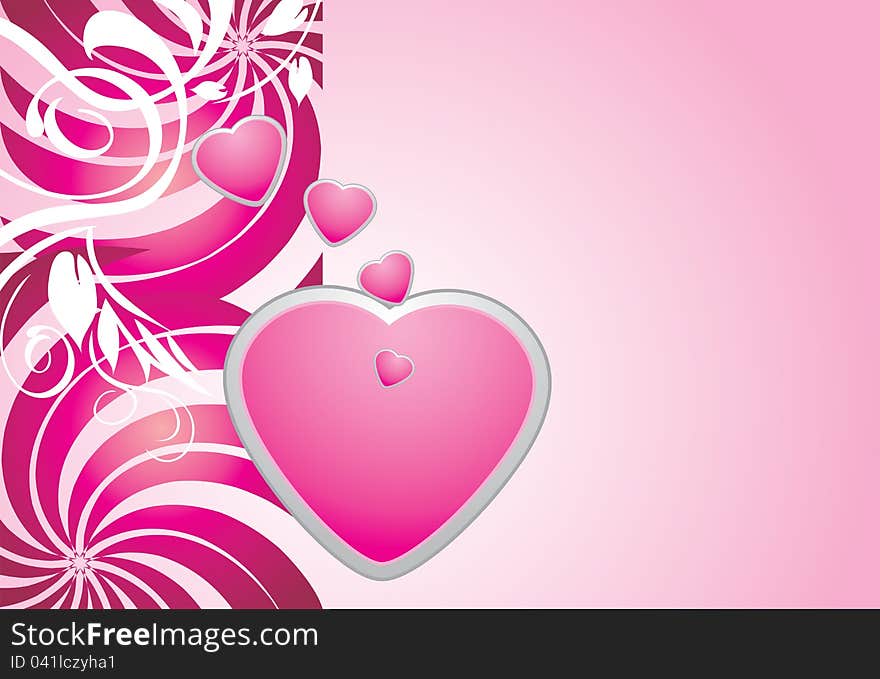 Pink hearts on the decorative background. Illustration