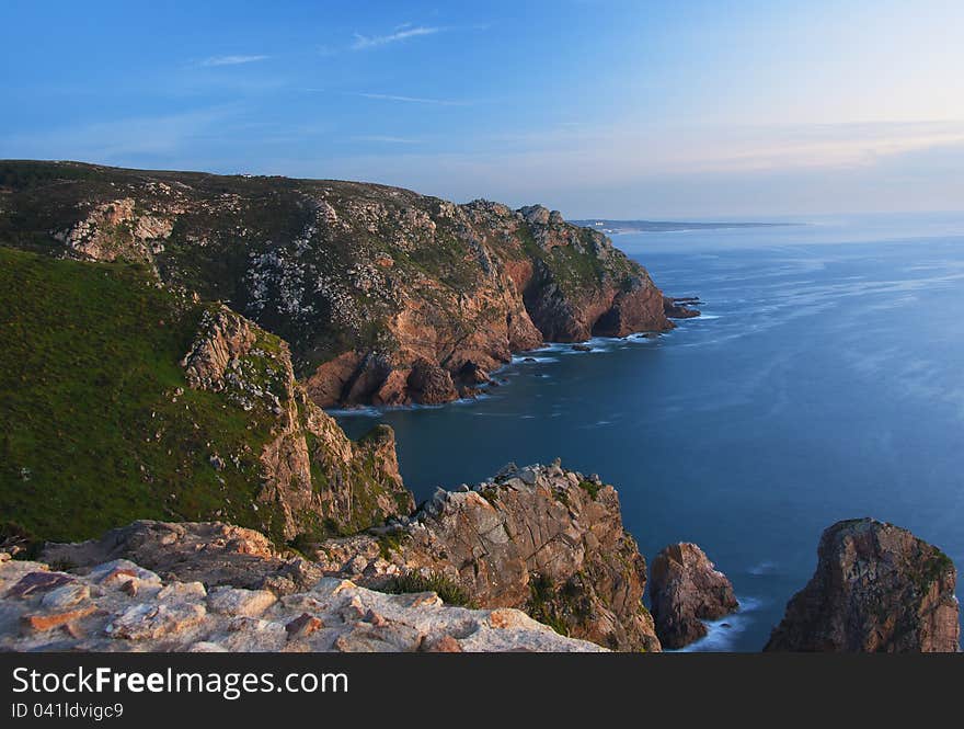 Sunset at the Atlantic coast, Cabo da Roca, Portugal. Sunset at the Atlantic coast, Cabo da Roca, Portugal