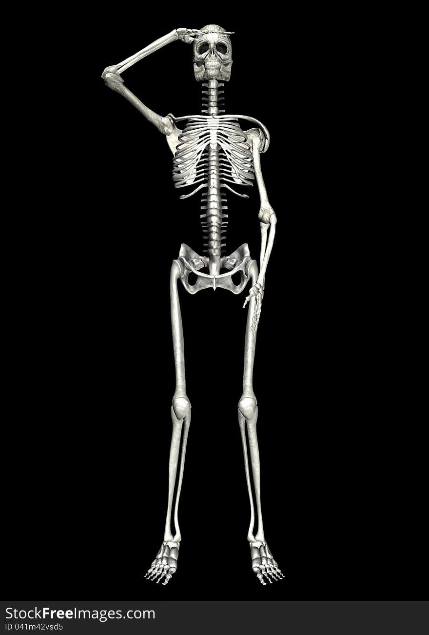 Skeleton saluting on a black background. Skeleton saluting on a black background.