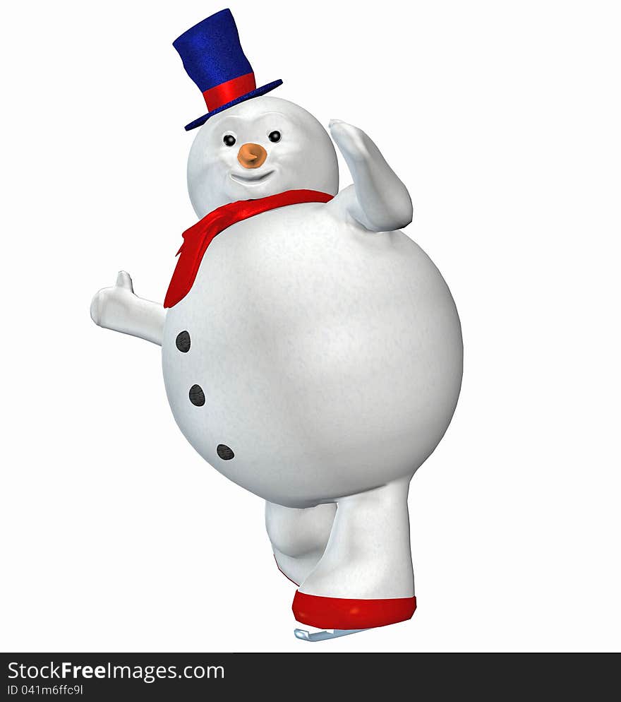 Snowman with a scarf, a hat and ski shoes posing. Snowman with a scarf, a hat and ski shoes posing