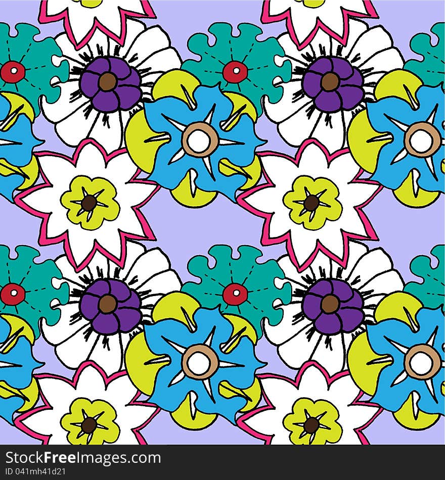 Seamless pattern of bright flowers