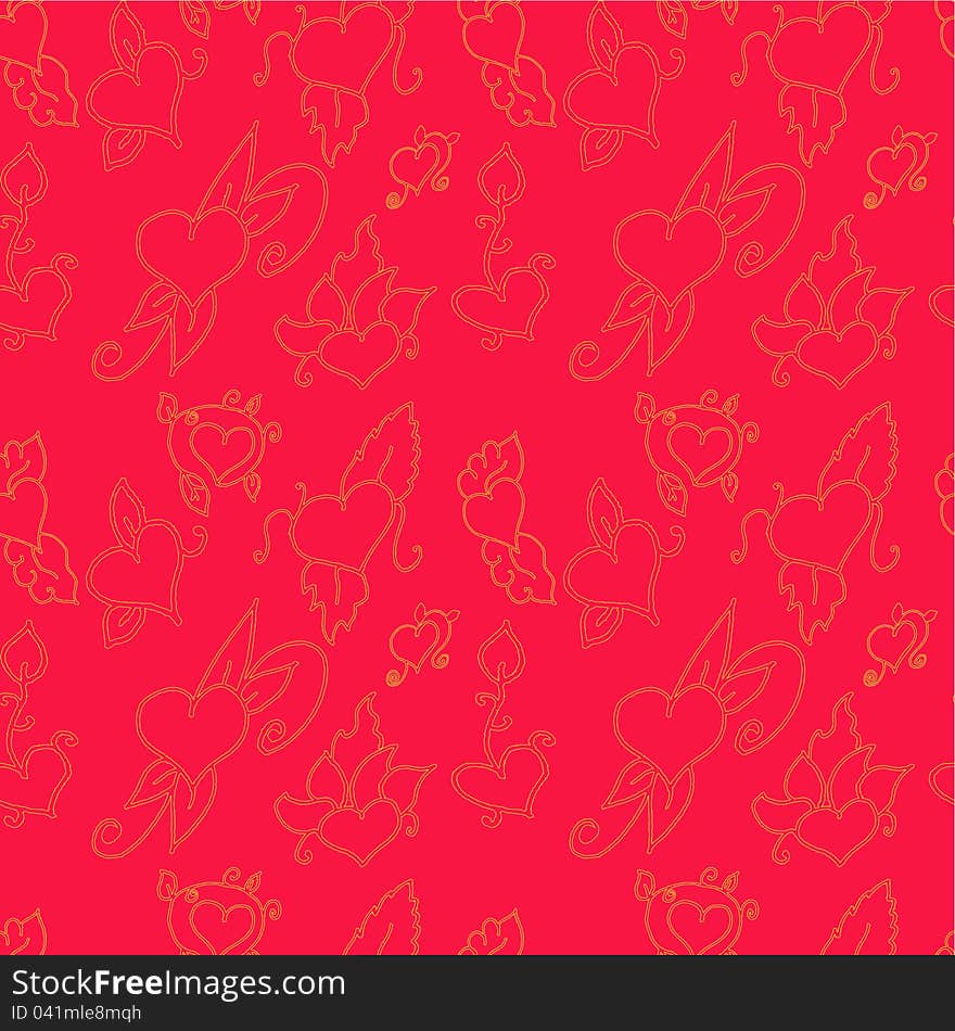 Seamless pattern of yellow hearts on pink background. Seamless pattern of yellow hearts on pink background