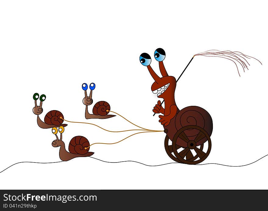 Snail riding in a carriage. Snail riding in a carriage