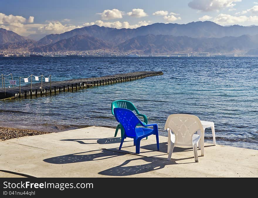 View on Aqaba gulf and Jordanian mountains