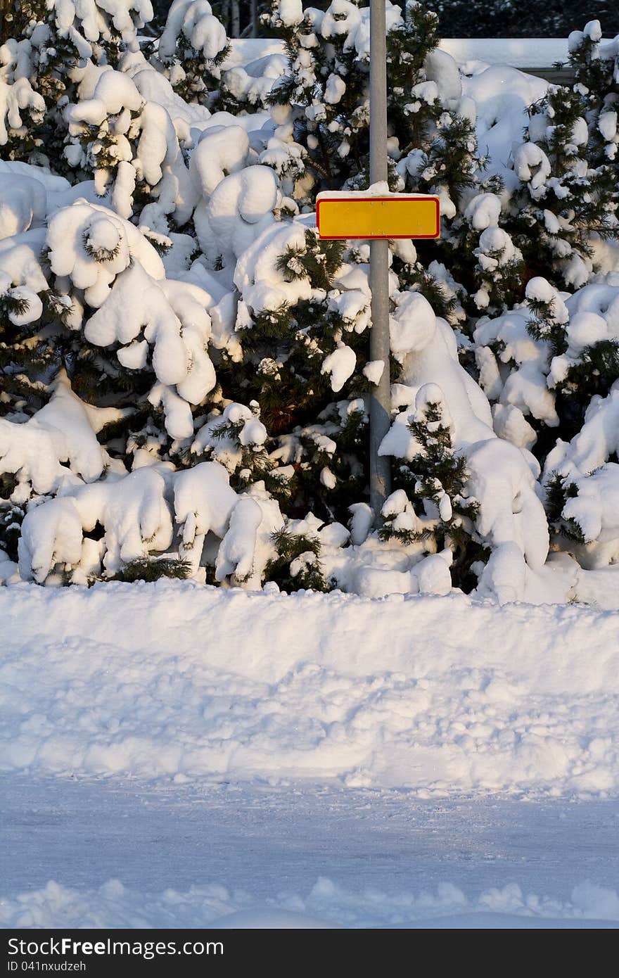 Winter Scene With Blank Sign