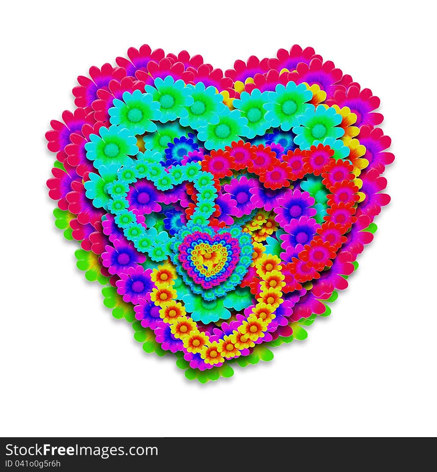 Heart of flowers in bright colors isolated. Heart of flowers in bright colors isolated