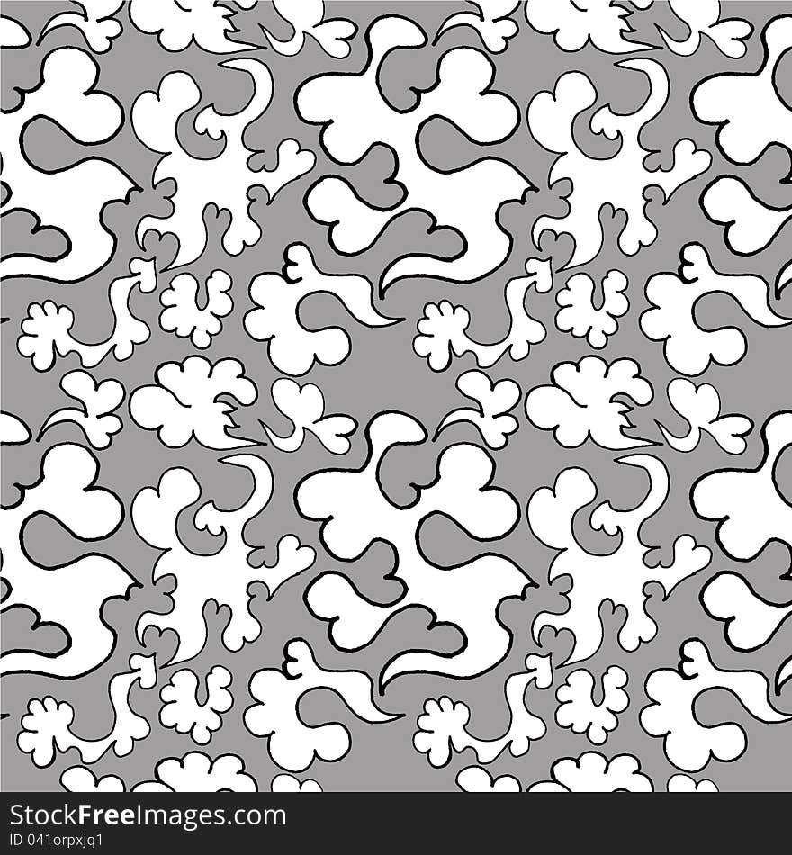 Seamless pattern with hearts doodle on grey background