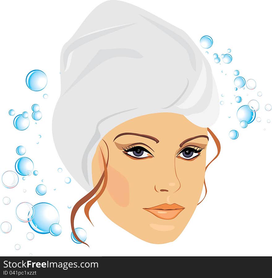 Woman in a towel after shower. Illustration