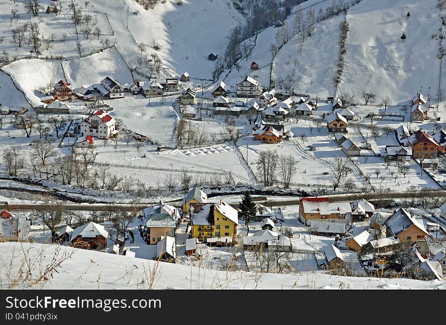 Snow landscape village