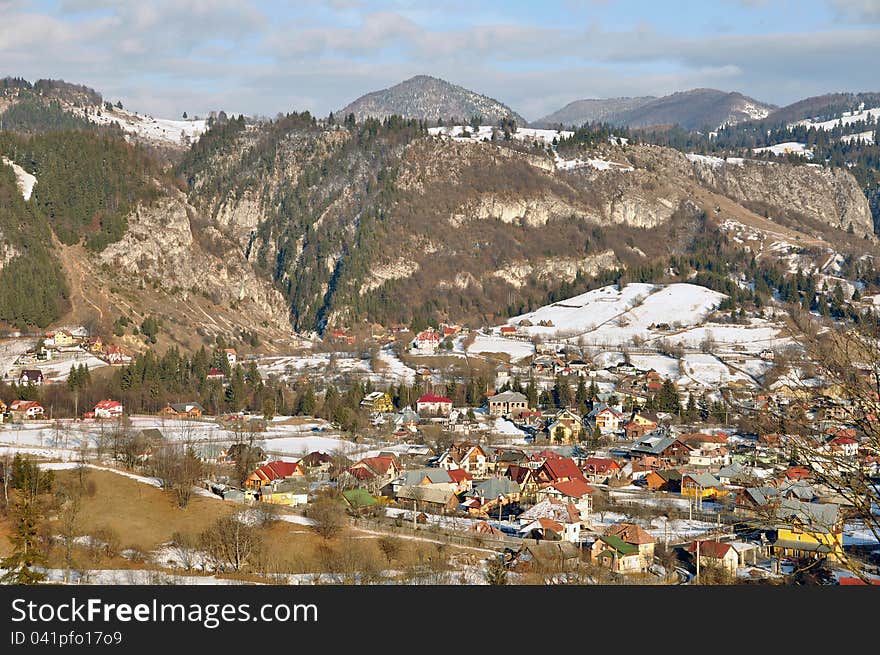 Snowy landscape village