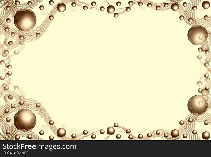 Creative golden abstract frame with balls and lines. Creative golden abstract frame with balls and lines