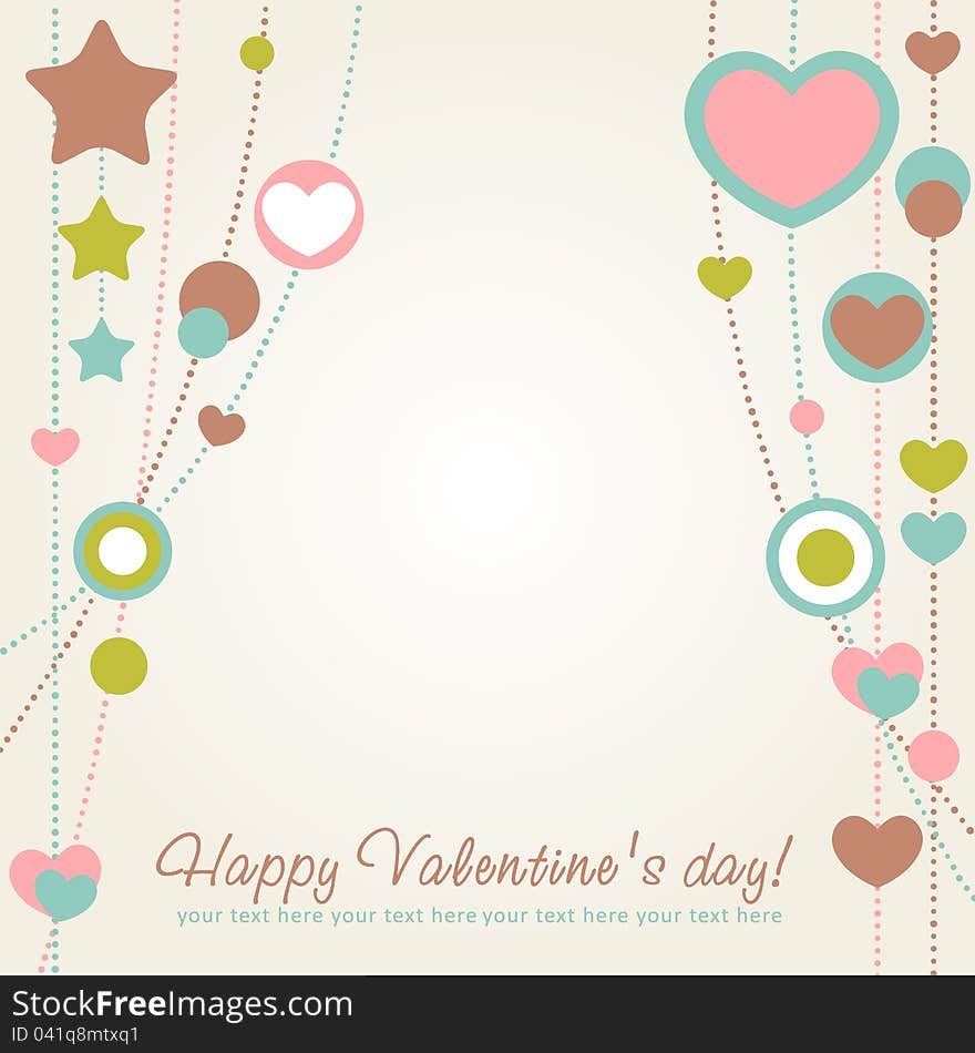 Cute Valentine love congratulation card with border of hearts. Cute Valentine love congratulation card with border of hearts