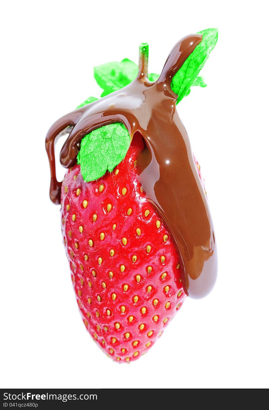 Flowing Chocolate On Strawberry.