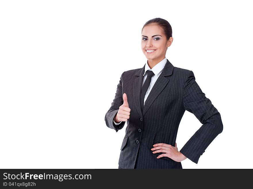 Young successful businesswoman looking on camera and smiling