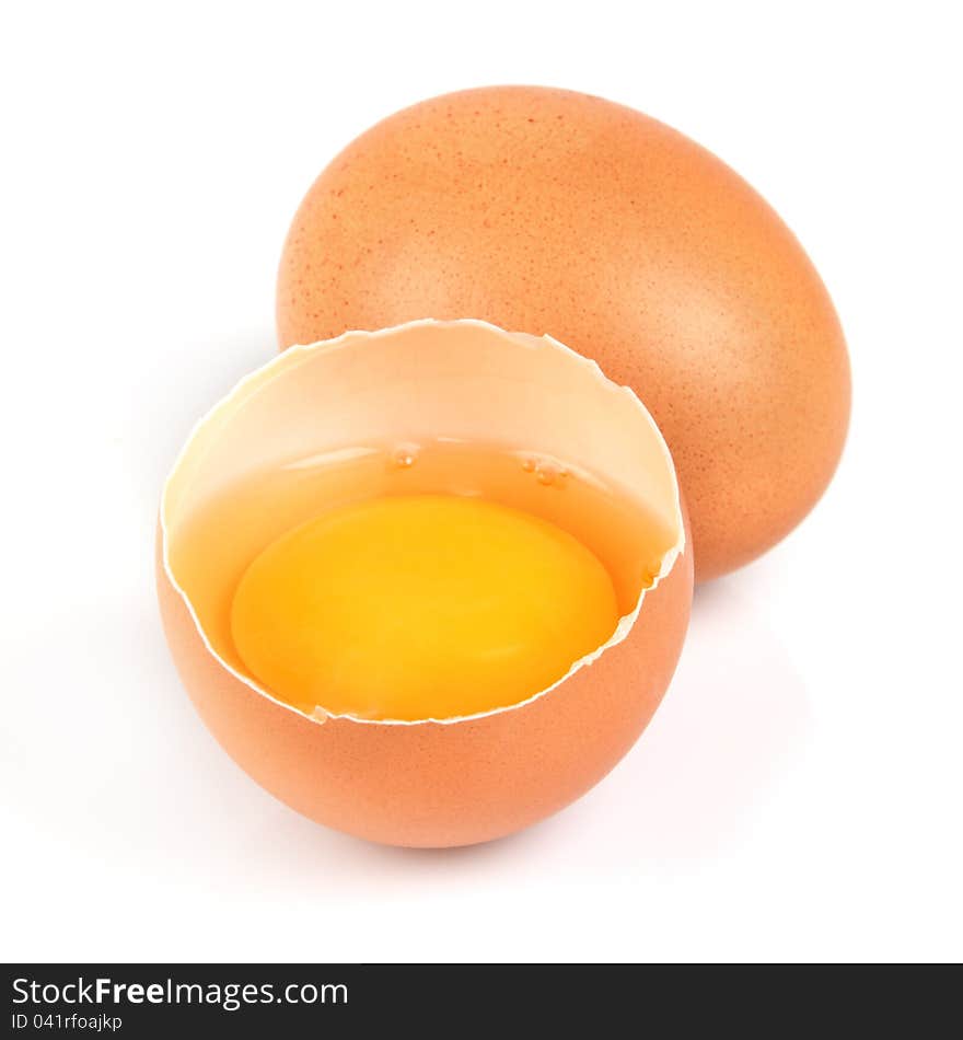 Fresh eggs in closeup on a white background