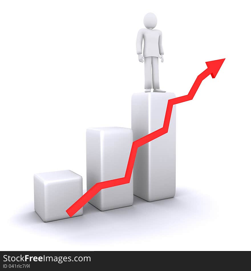 Man who stands on top of   success graph