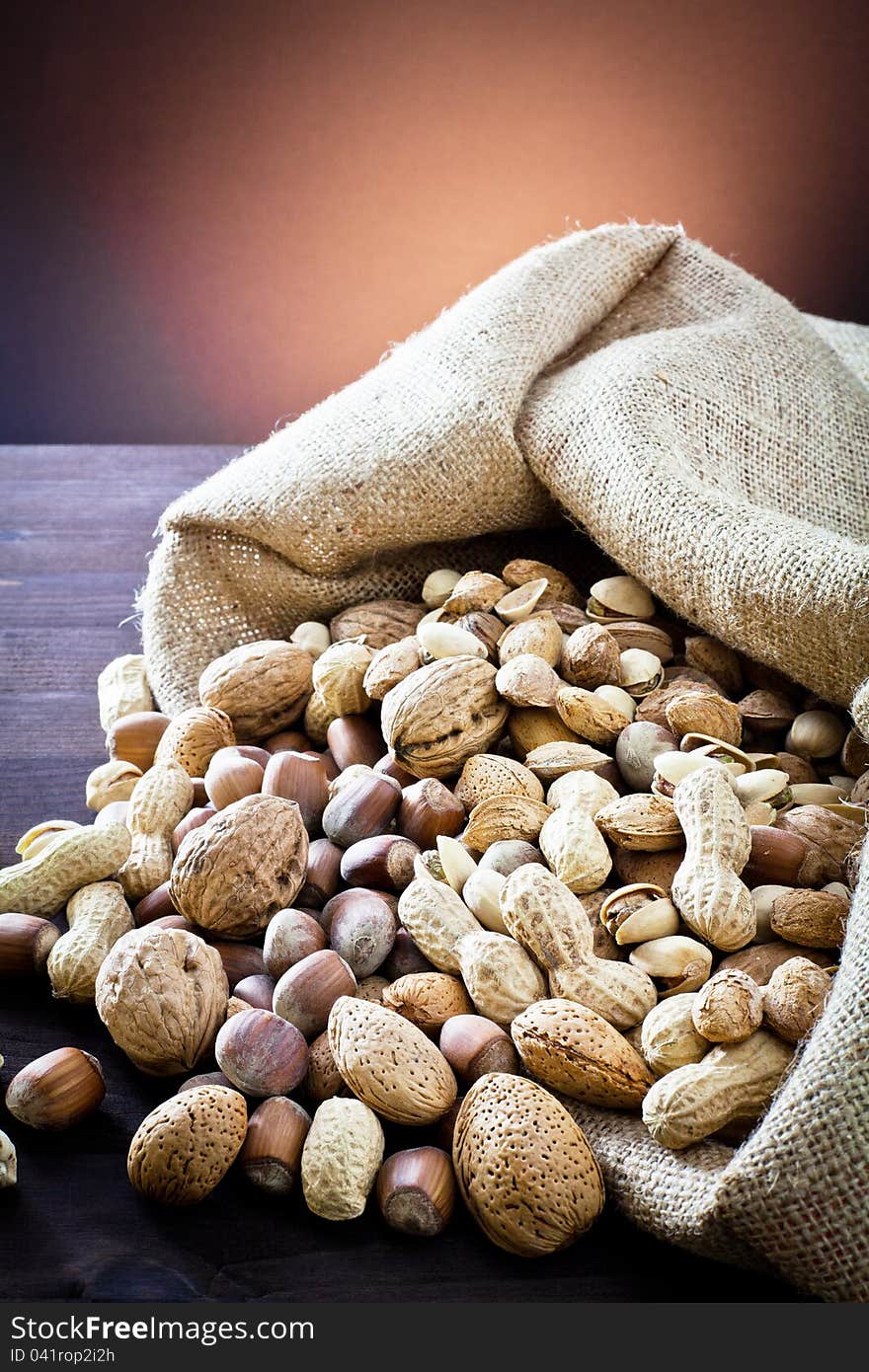 Variety of dried fruit in the sack