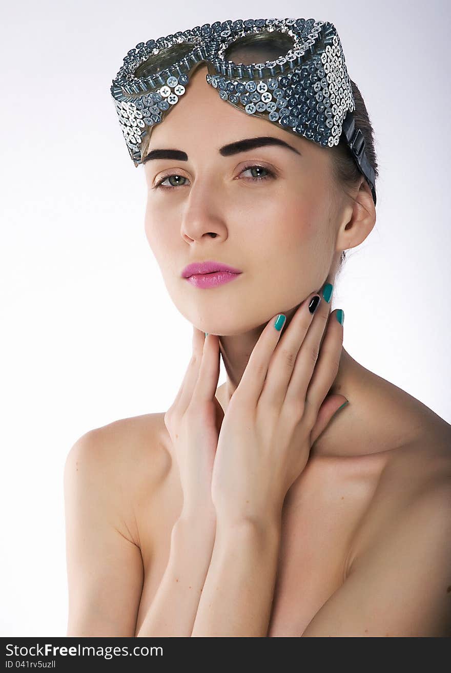 Beautiful Bright Young Girl In Silver Mask