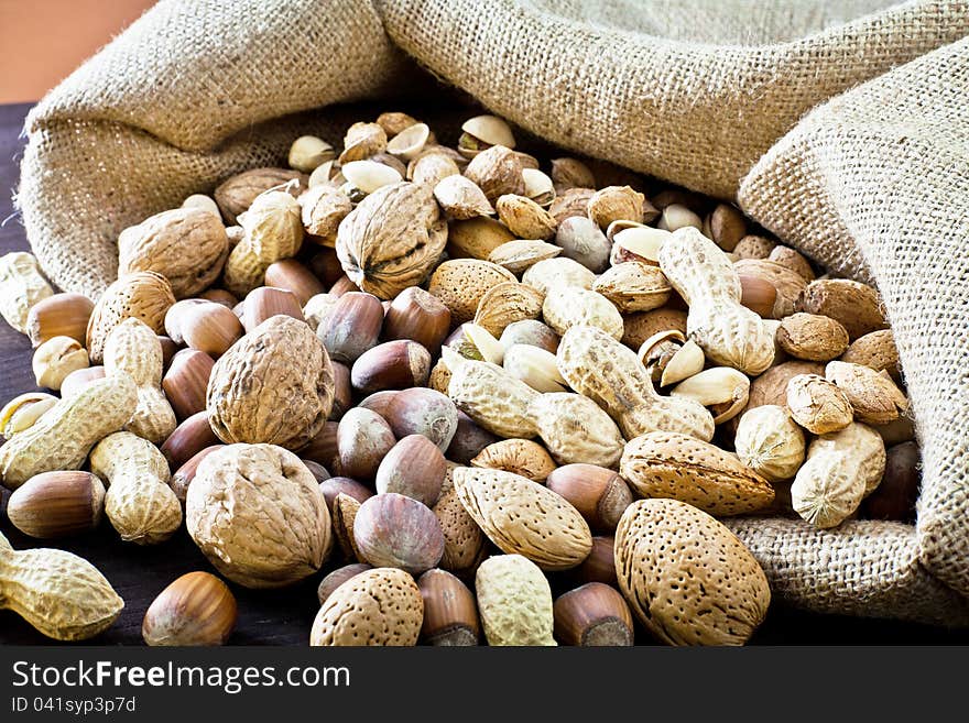 Dried fruits in sack