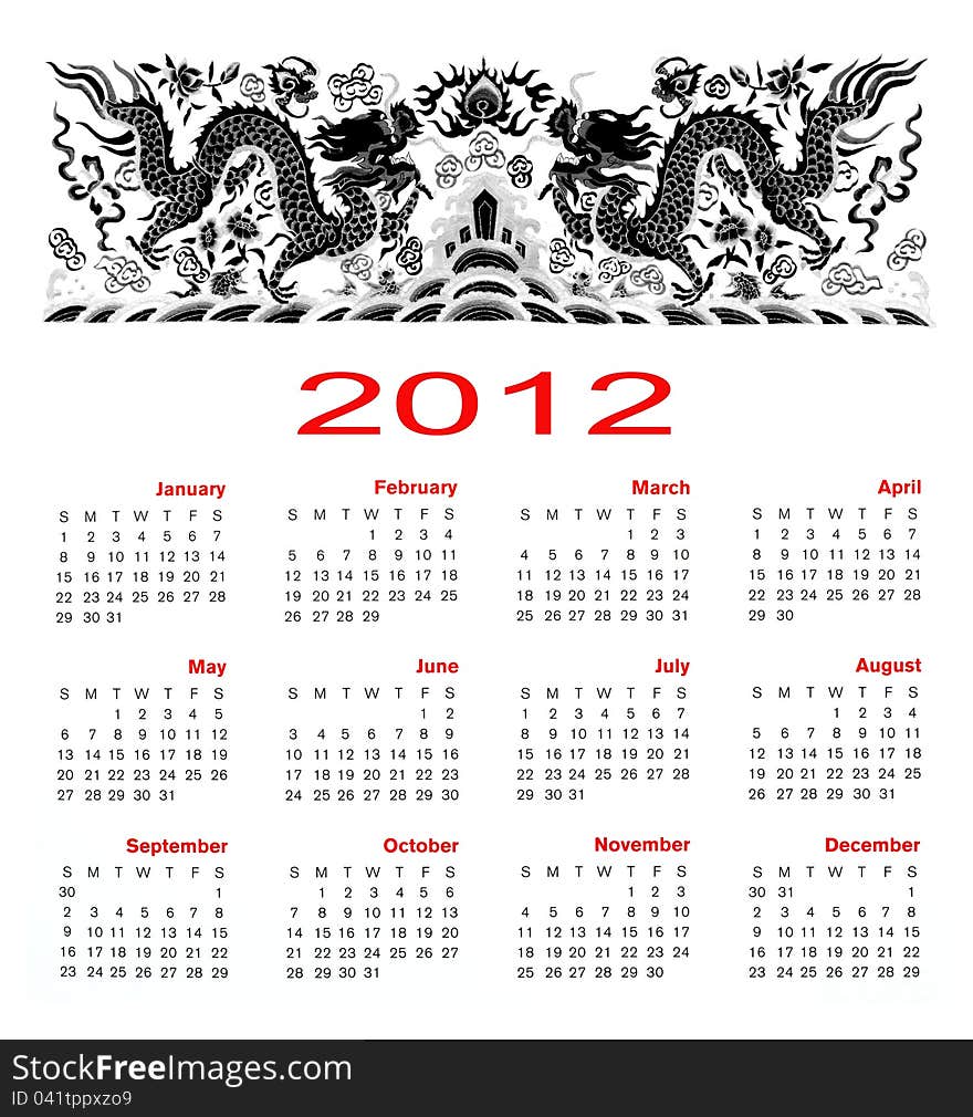 Calendar 2012 year with dragons