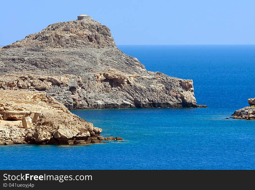 The mountains in the middle of the sea in Greece