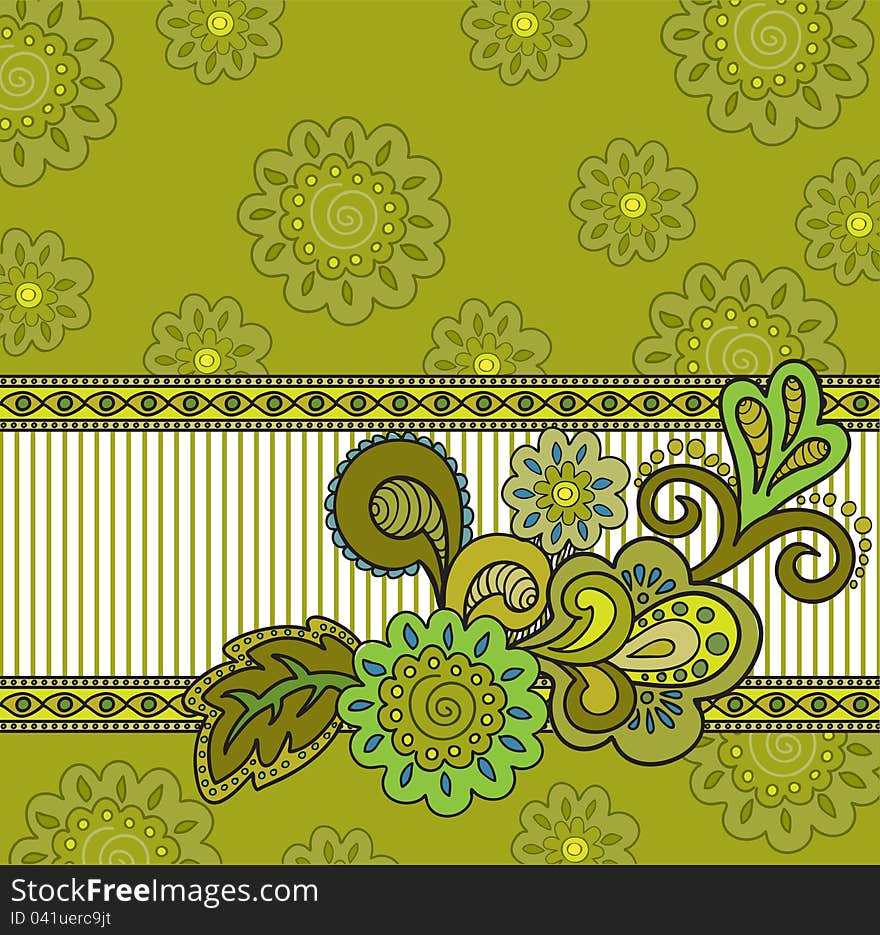 Floral composition on the striped background of mustard with flowers. Floral composition on the striped background of mustard with flowers