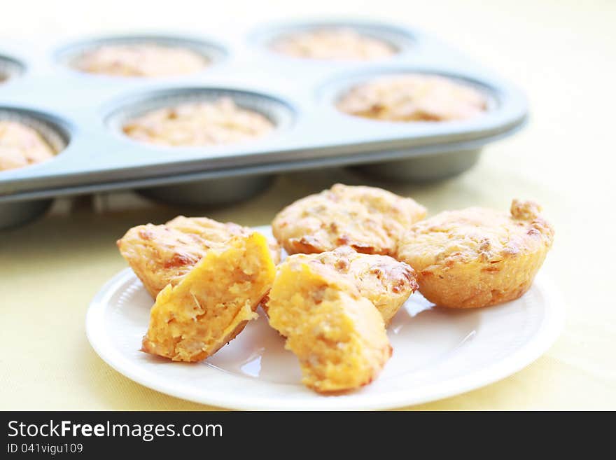 Cheese burger muffins on a plate. Cheese burger muffins on a plate