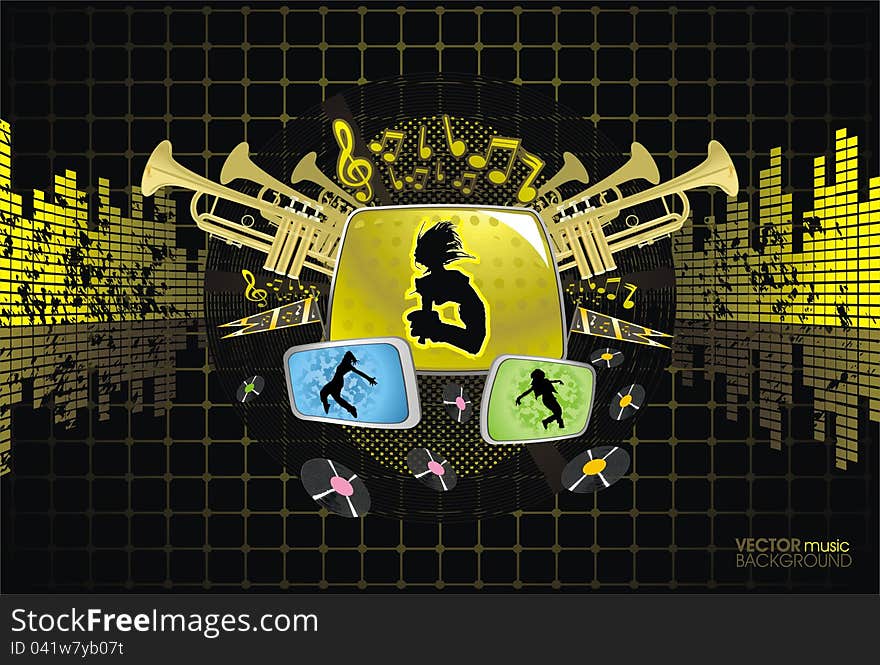 Grunge music abstract backgrond illustration, vector