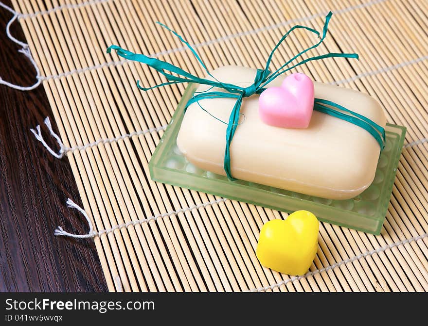 Soap with pair of small hearts of soap