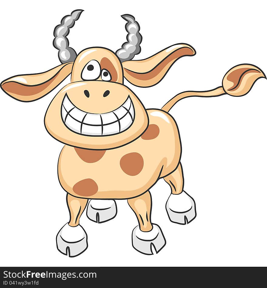 Cartoon happy Funny cow smile isolated on the white background. Cartoon happy Funny cow smile isolated on the white background