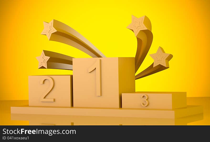 Podium with stars. 3d illustration