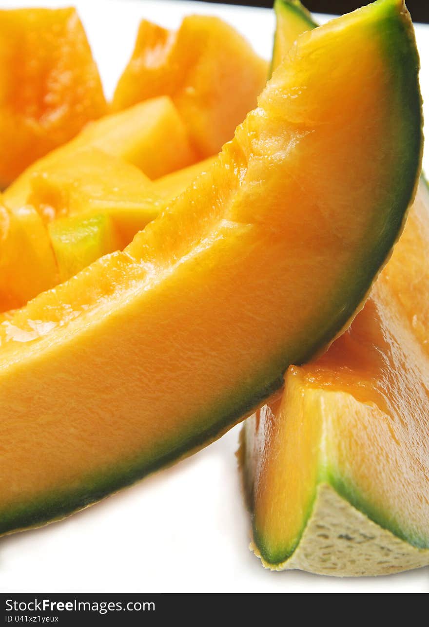 Fresh melon on plate closeup