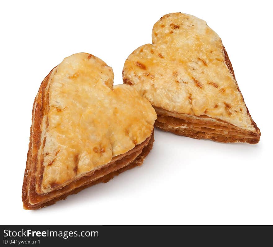 Heart-shaped cookies against white background