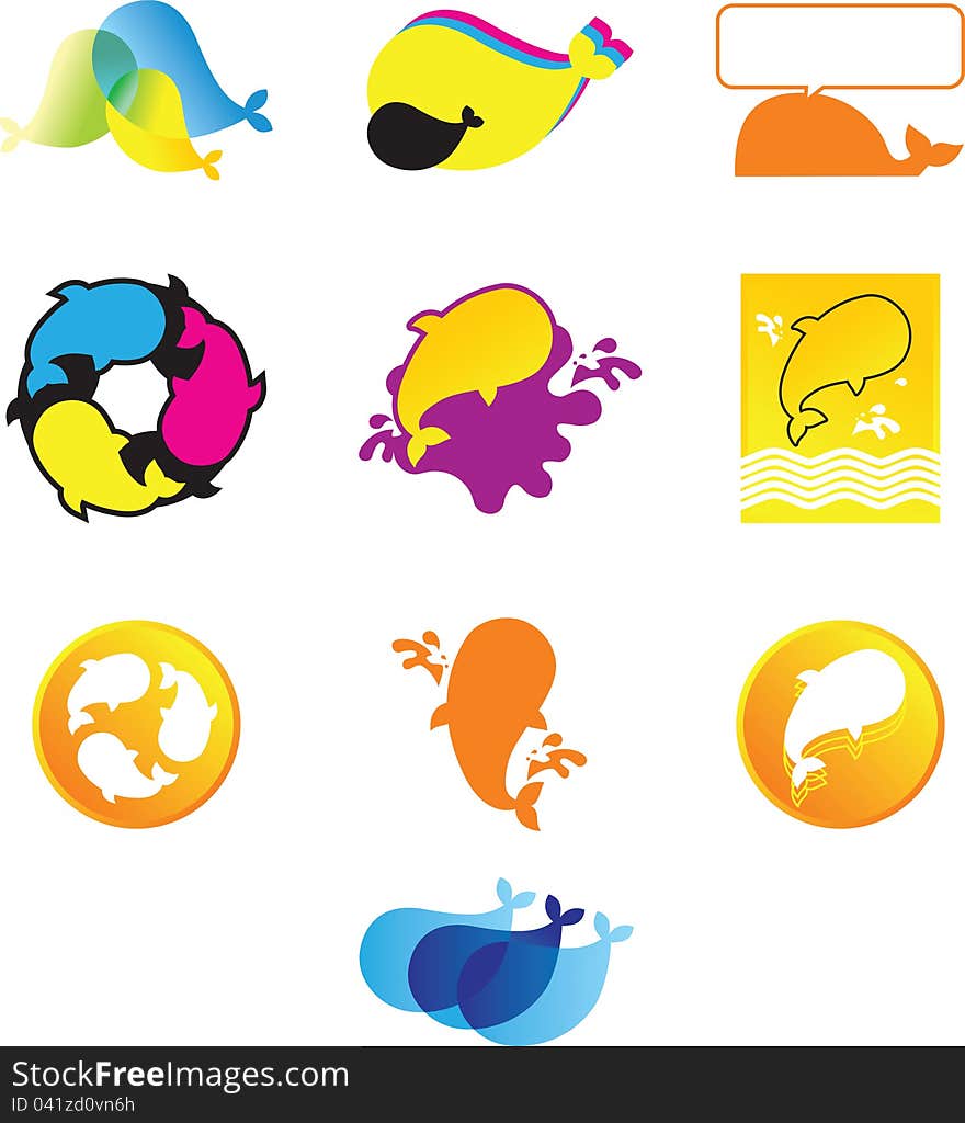 A few icons with colored whales