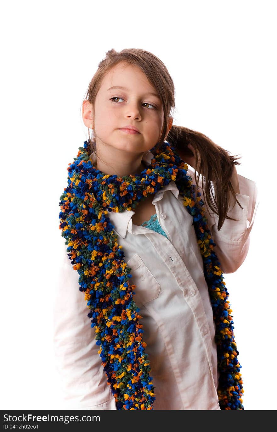 Cute child girl portrait in white background. Cute child girl portrait in white background