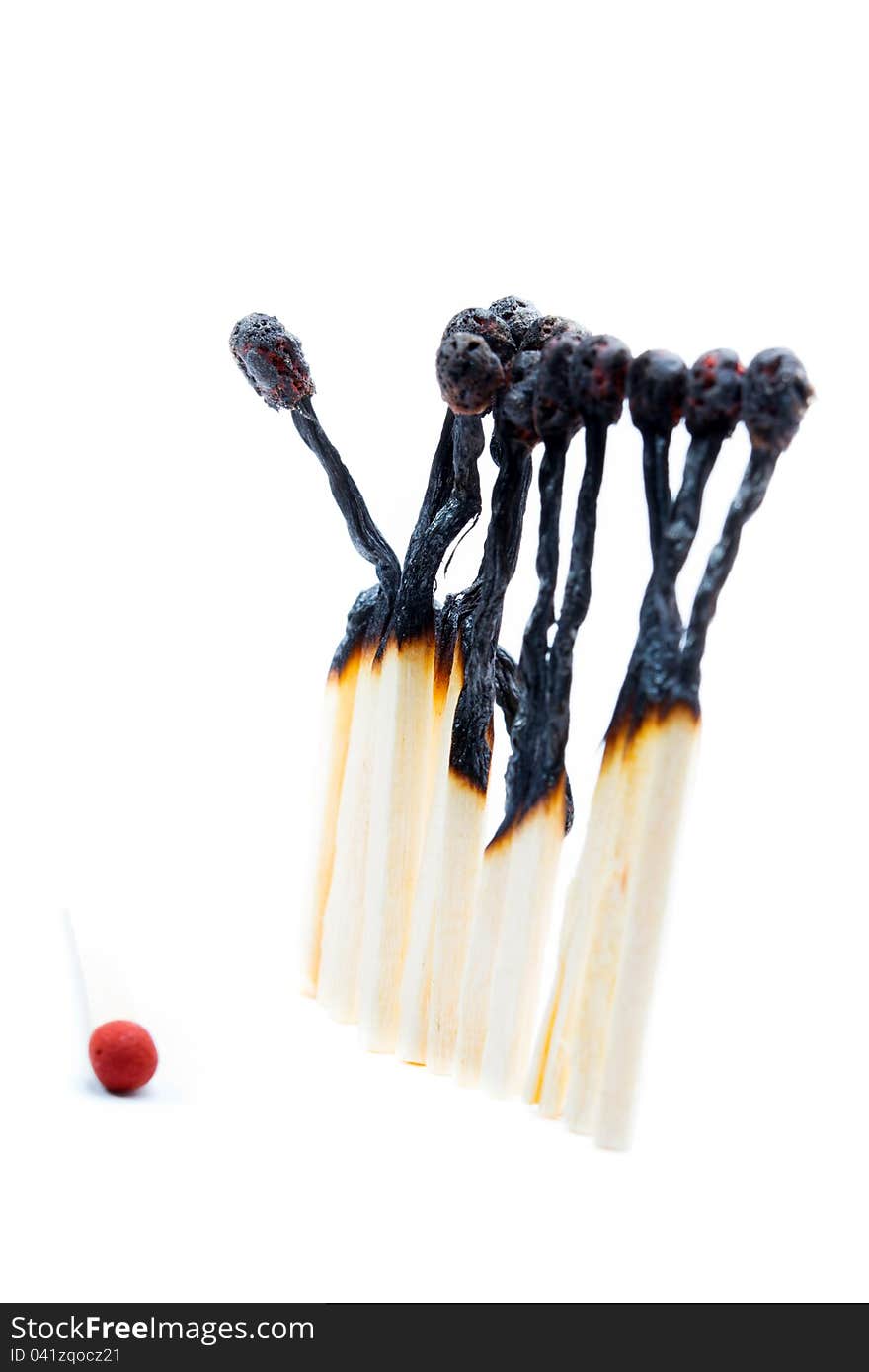 Burnt matches and a match is not burned. Burnt matches and a match is not burned