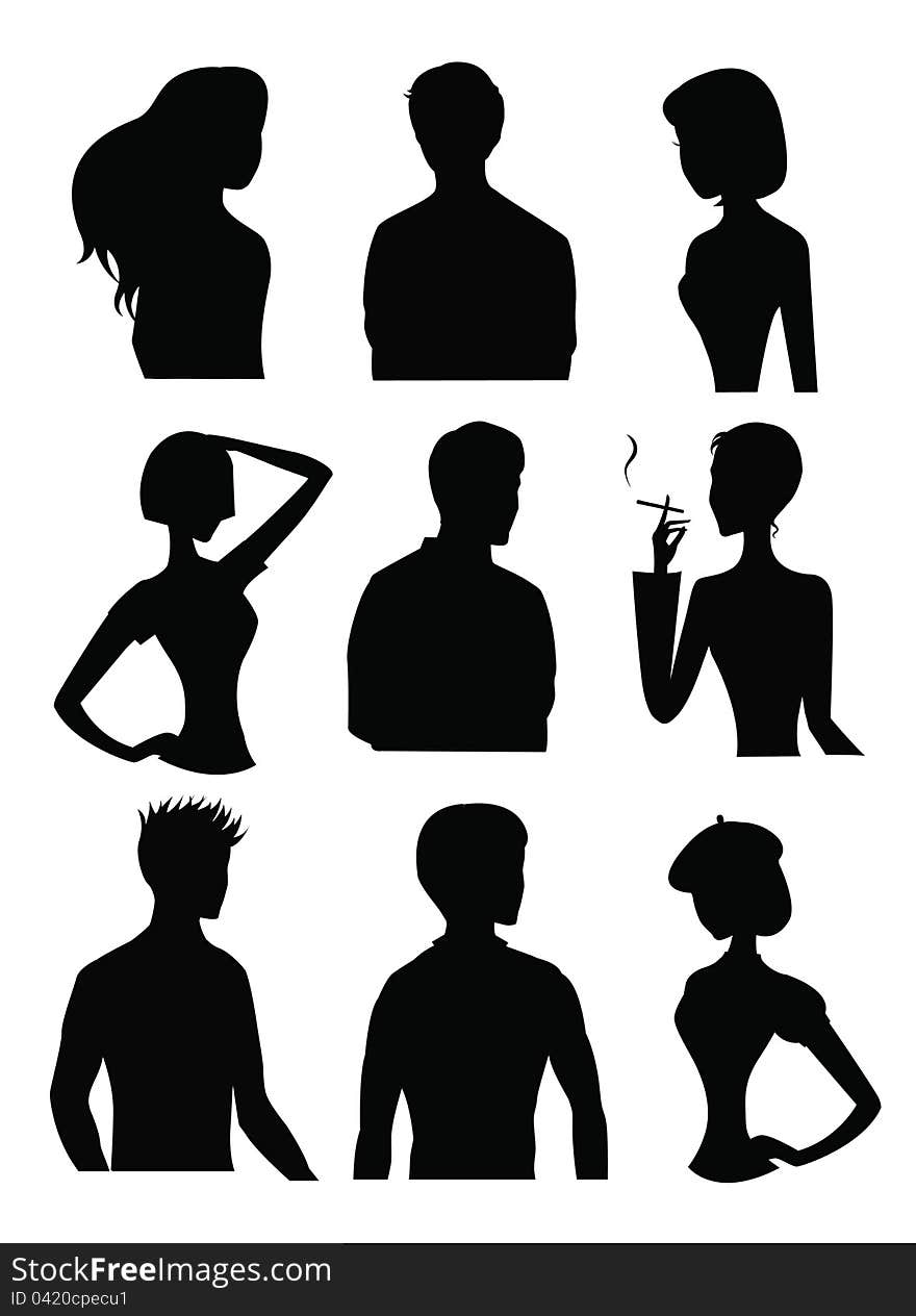 Set of silhouettes of men and women