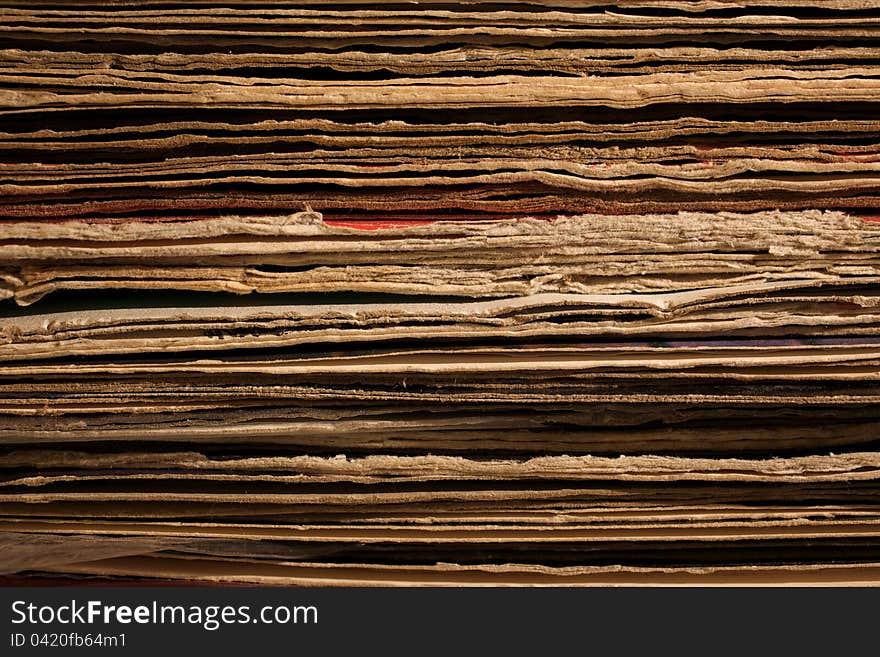 Close up of Stacked Old Vinyl LP Covers